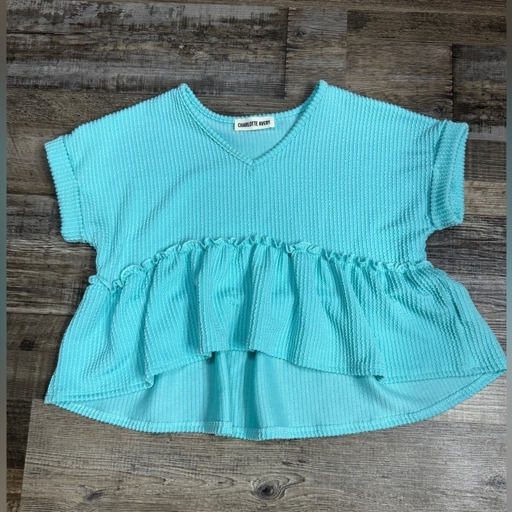 Charlotte Avery Girls Ribbed Peplum Top Aqua Size Youth Medium 8/10